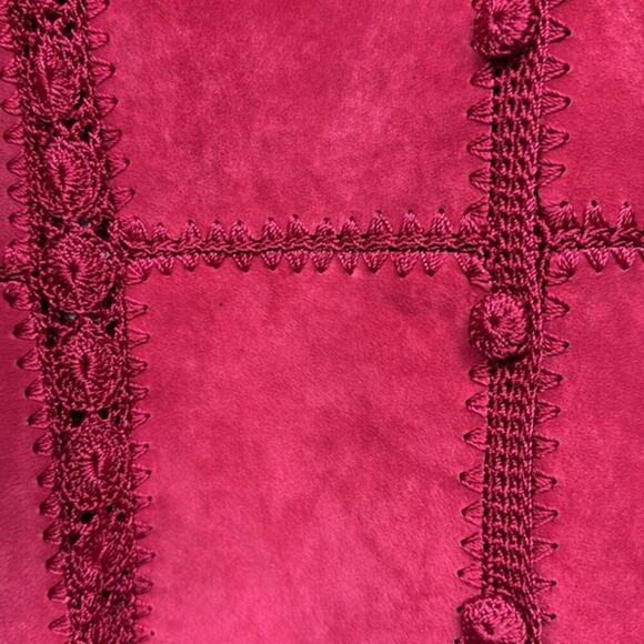 SMH Boutique Red Leather Crocheted Holiday BohoTop Size‎ Medium (M) - Picture 4 of 8